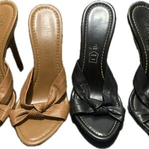 Leather Knot Slide Heels - Black and Tan by Cathy Jean size 6